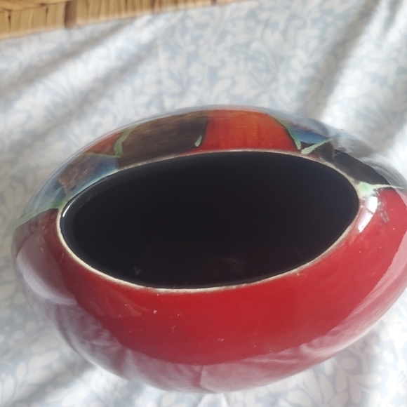 Mid Century Modern Poole Pottery Blue Red Lava Made In England Vase 7 1/2" - Picture 4 of 9